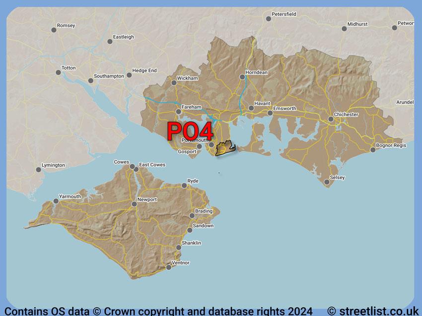 Where the PO4 postcode district lies within the wider  postcode area