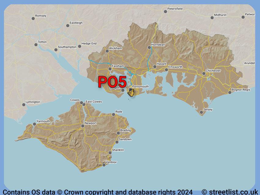 Where the PO5 postcode district lies within the wider  postcode area