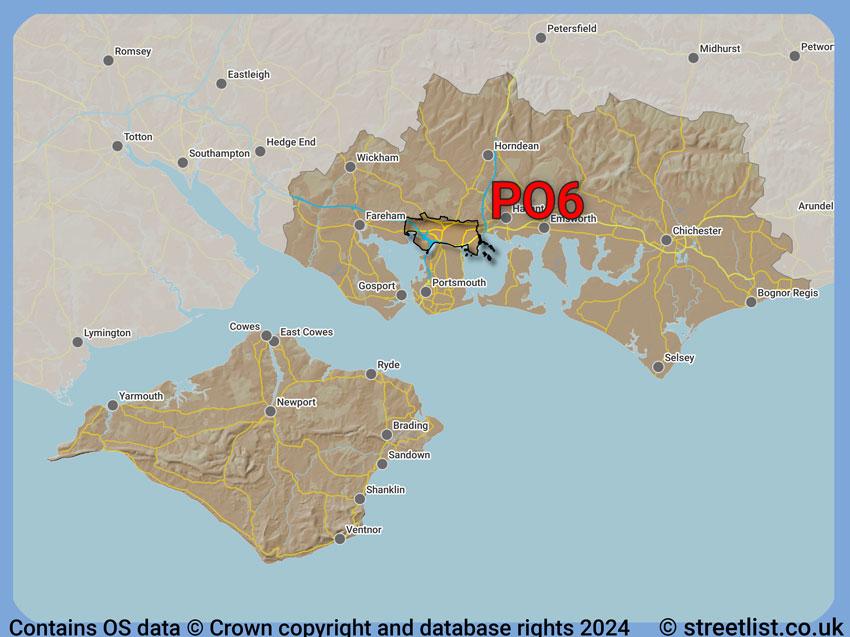 Where the PO6 postcode district lies within the wider  postcode area