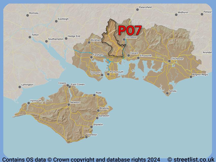 Where the PO7 postcode district lies within the wider  postcode area