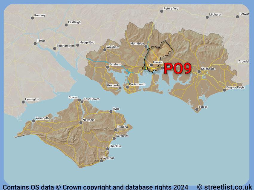 Where the PO9 postcode district lies within the wider  postcode area