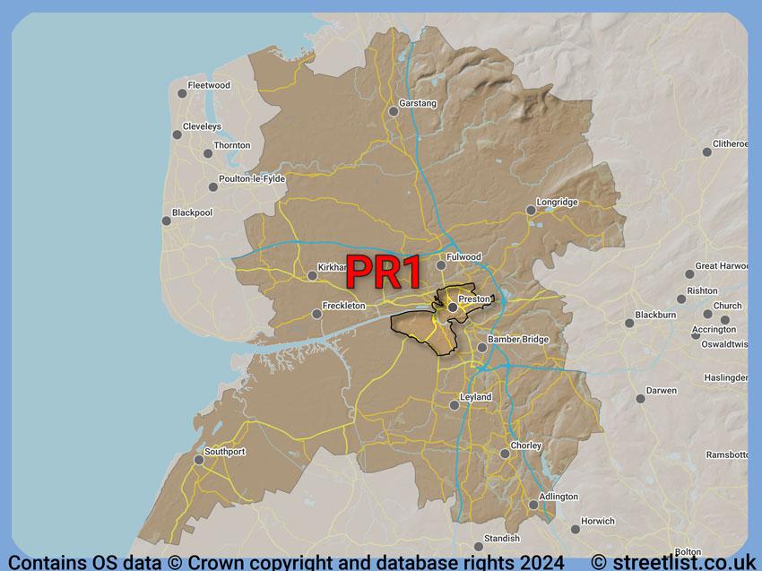 Where the PR1 postcode district lies within the wider  postcode area