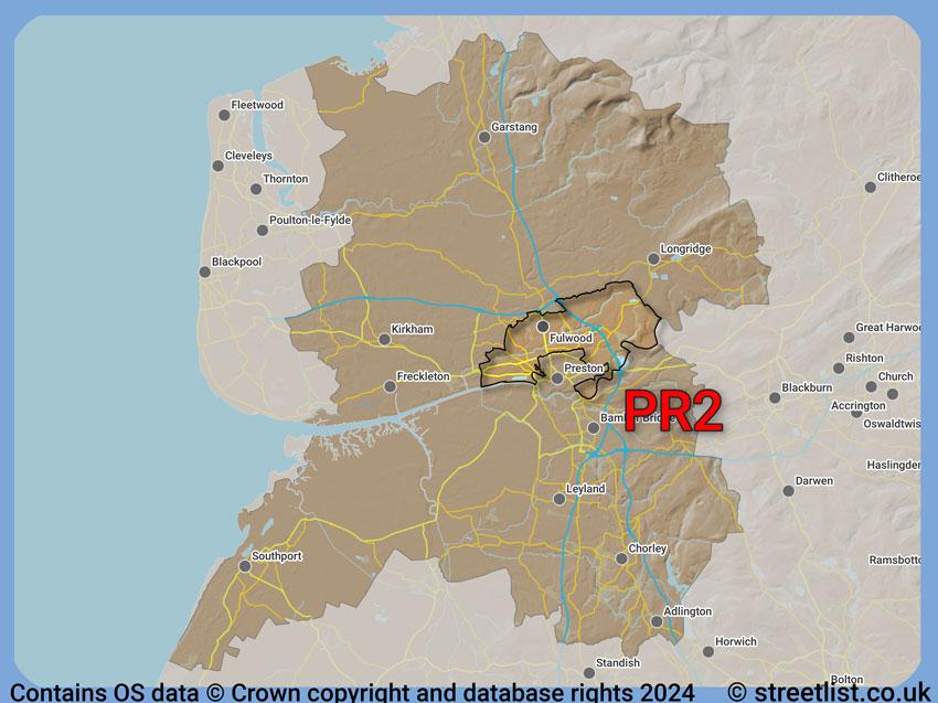 Where the PR2 postcode district lies within the wider  postcode area