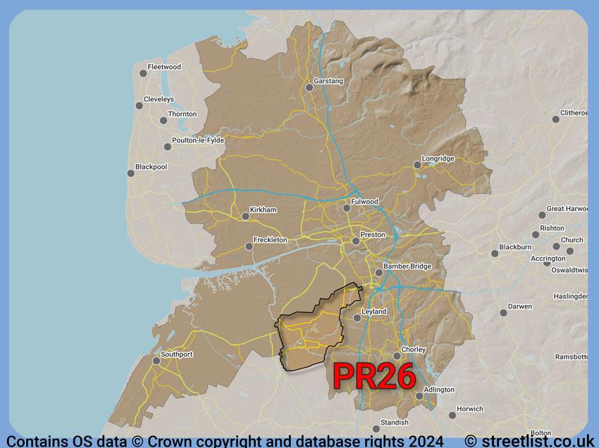 Where the PR26 postcode district lies within the wider  postcode area