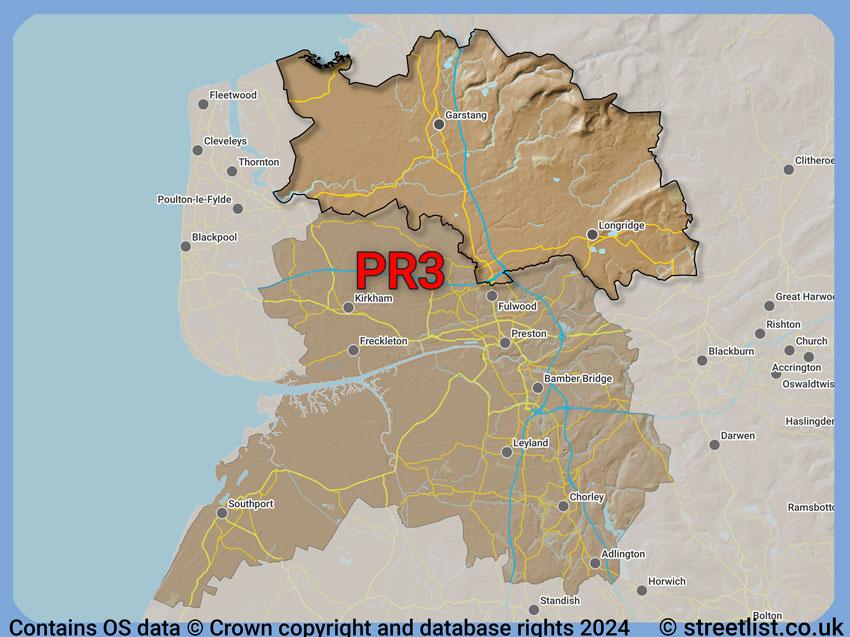 Where the PR3 postcode district lies within the wider  postcode area