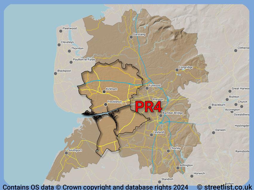 Where the PR4 postcode district lies within the wider  postcode area