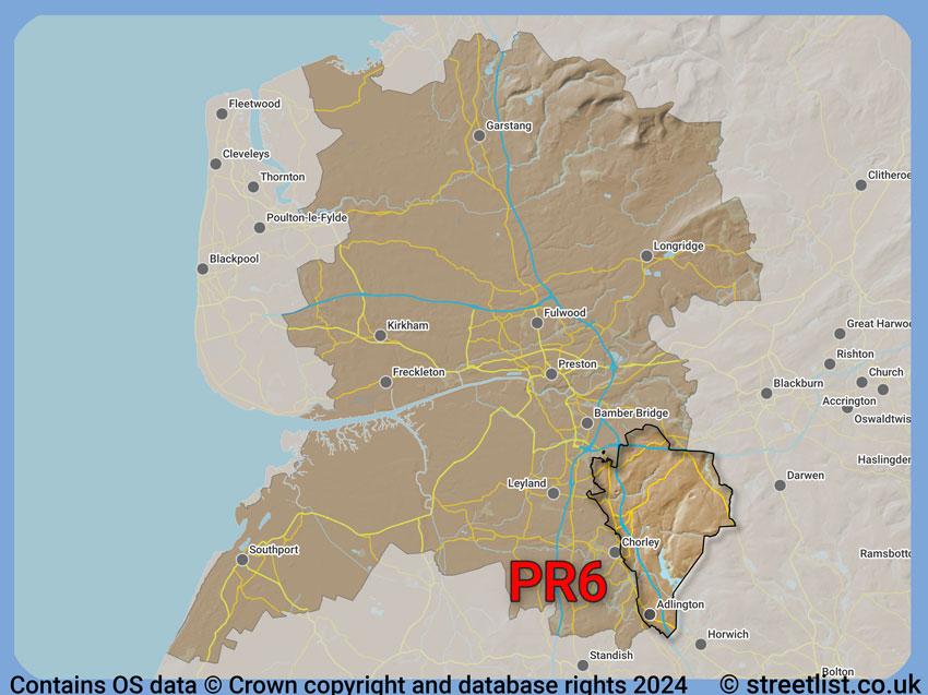 Where the PR6 postcode district lies within the wider  postcode area