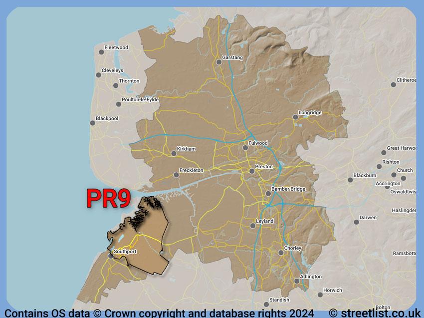 Where the PR9 postcode district lies within the wider  postcode area