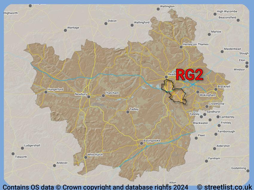 Where the RG2 postcode district lies within the wider  postcode area