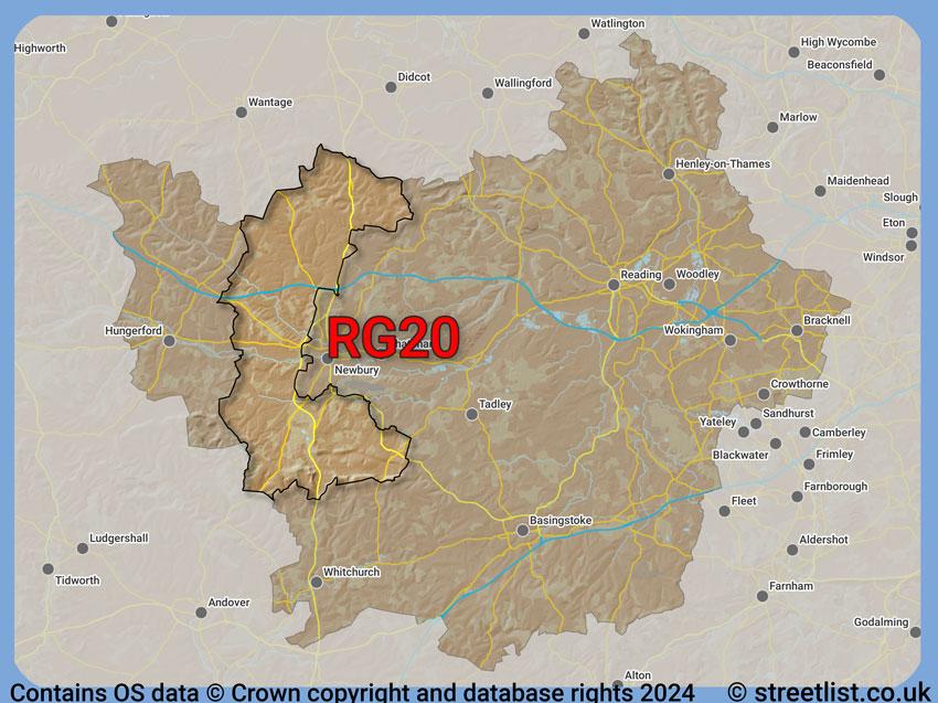 Where the RG20 postcode district lies within the wider  postcode area