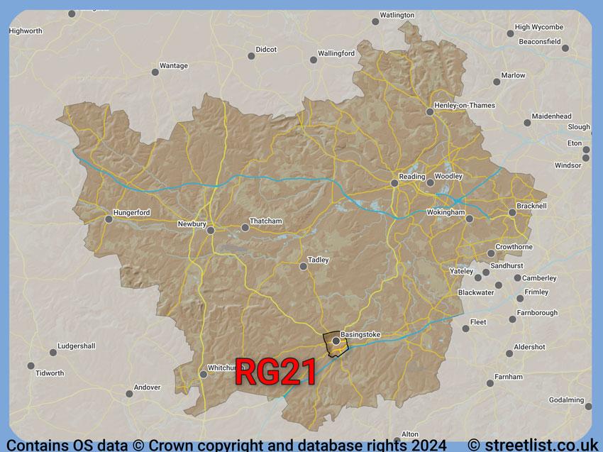 Where the RG21 postcode district lies within the wider  postcode area