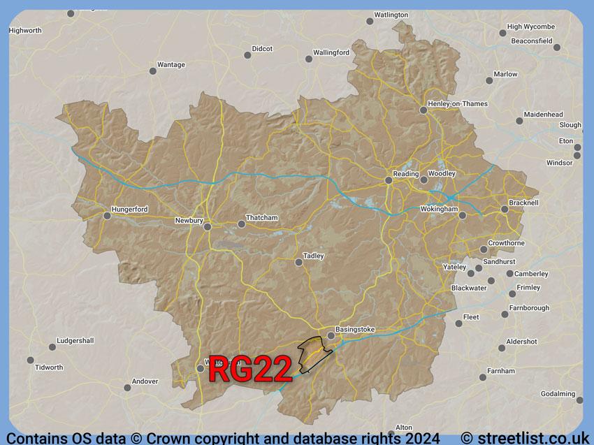 Where the RG22 postcode district lies within the wider  postcode area