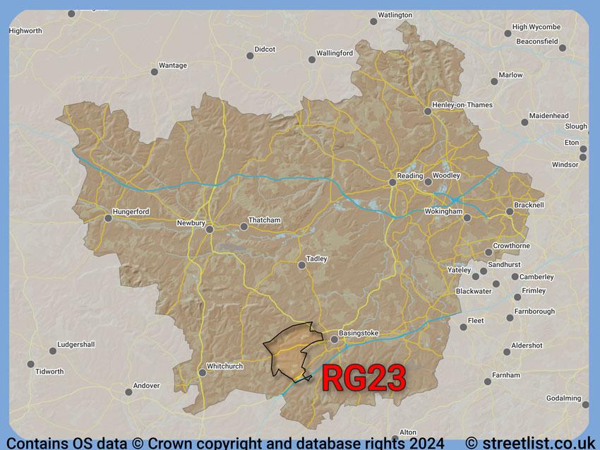 Where the RG23 postcode district lies within the wider  postcode area