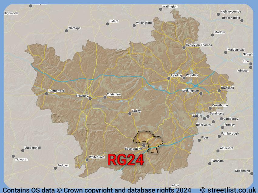 Where the RG24 postcode district lies within the wider  postcode area