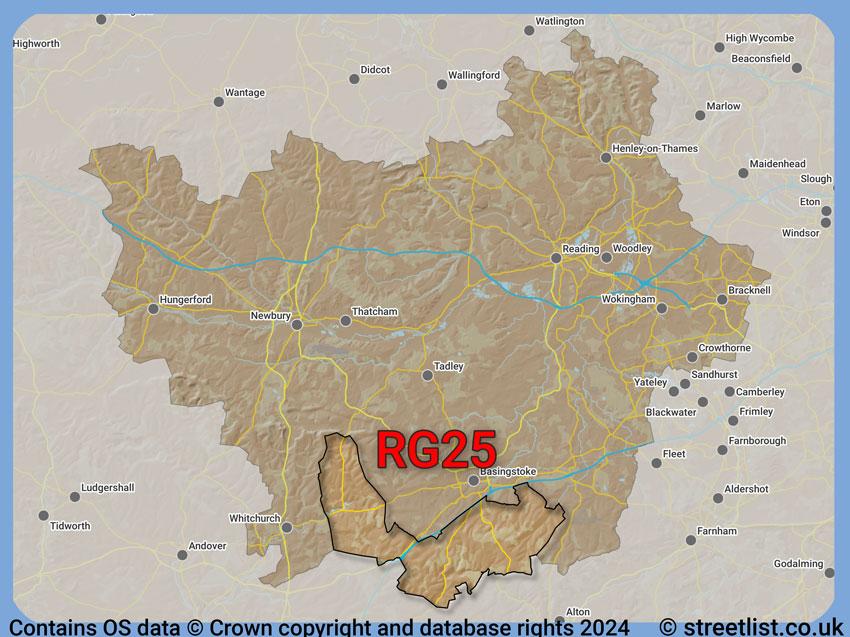 Where the RG25 postcode district lies within the wider  postcode area