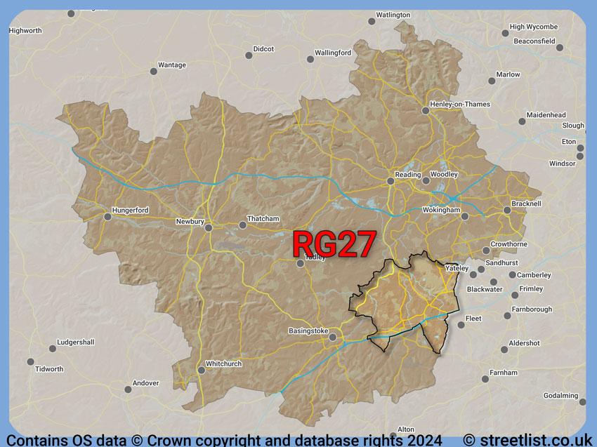 Where the RG27 postcode district lies within the wider  postcode area