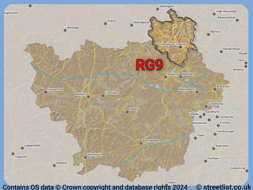 Where the RG9 postcode district lies within the wider  postcode area