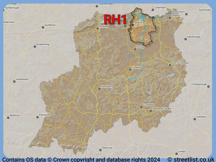 Where the RH1 postcode district lies within the wider  postcode area