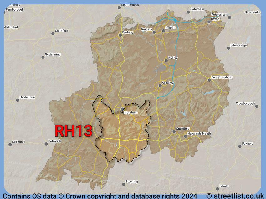 Where the RH13 postcode district lies within the wider  postcode area