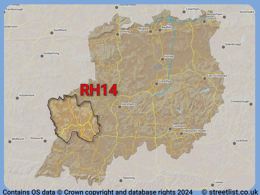 Where the RH14 postcode district lies within the wider  postcode area