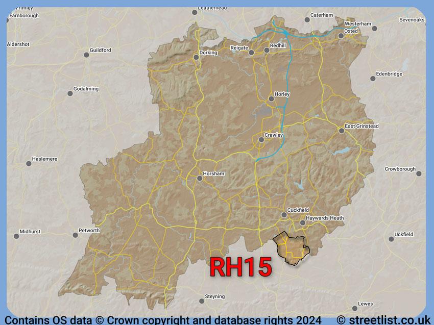 Where the RH15 postcode district lies within the wider  postcode area