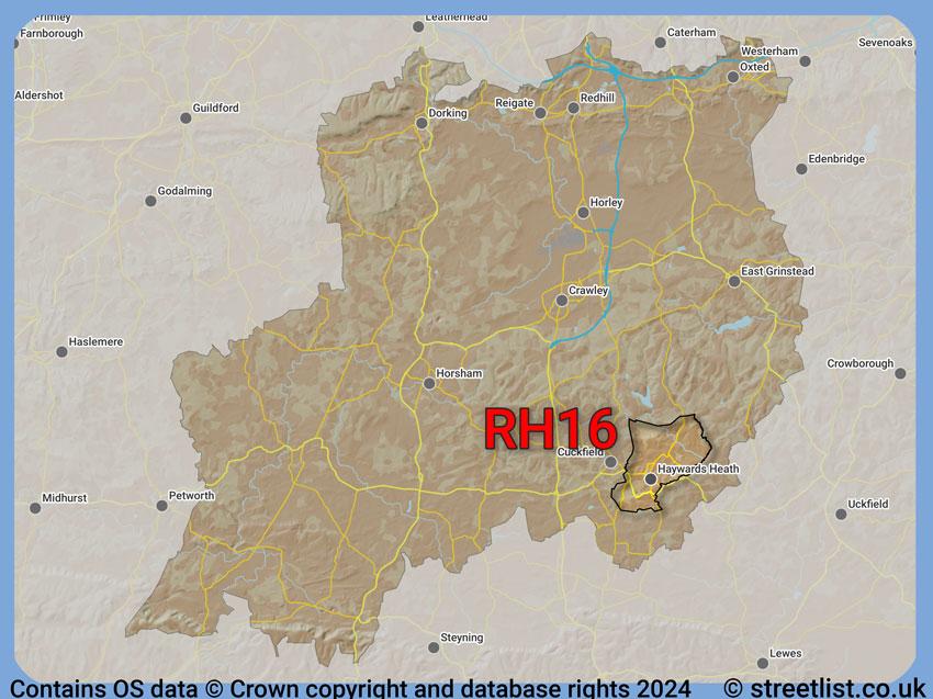 Where the RH16 postcode district lies within the wider  postcode area