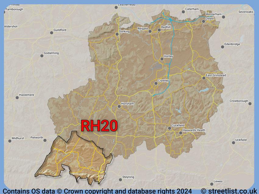 Where the RH20 postcode district lies within the wider  postcode area