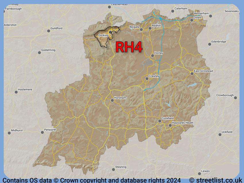 Where the RH4 postcode district lies within the wider  postcode area