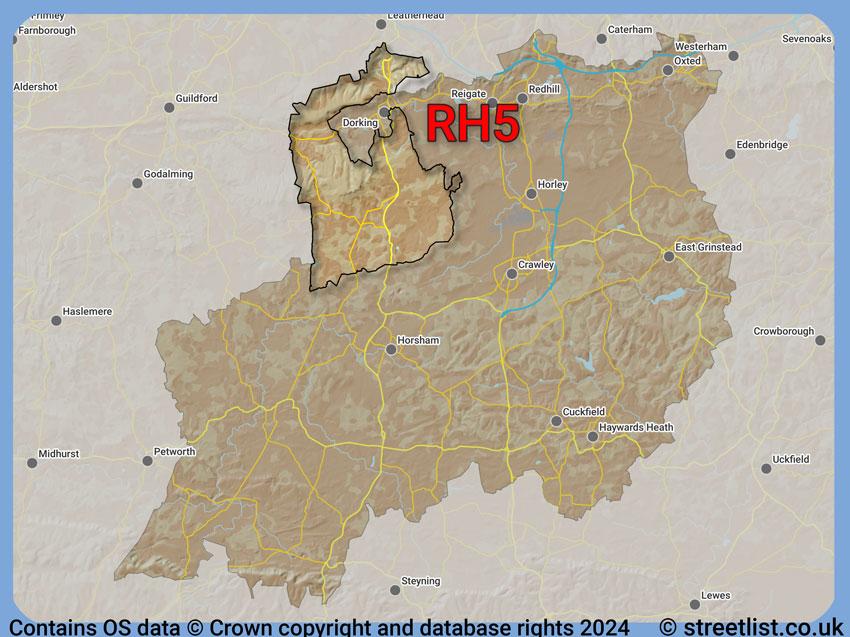 Where the RH5 postcode district lies within the wider  postcode area