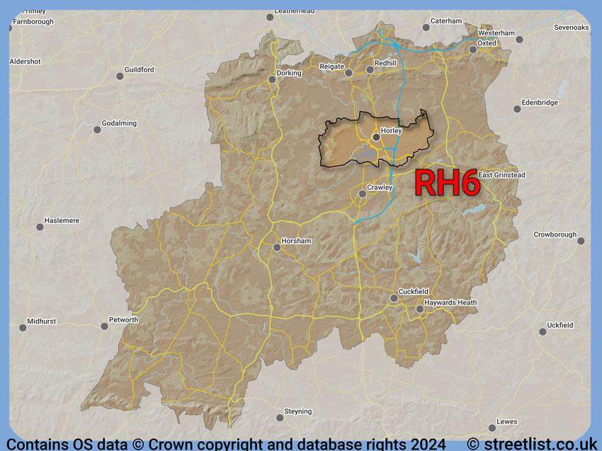 Where the RH6 postcode district lies within the wider  postcode area