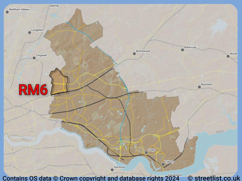 Where the RM6 postcode district lies within the wider  postcode area