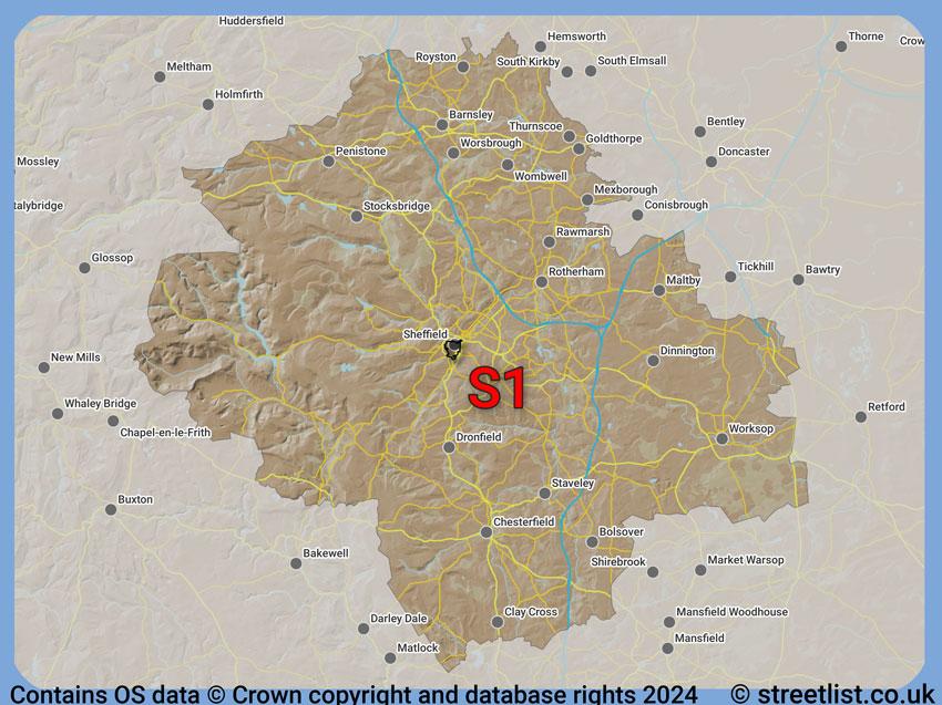 Where the S1 postcode district lies within the wider  postcode area