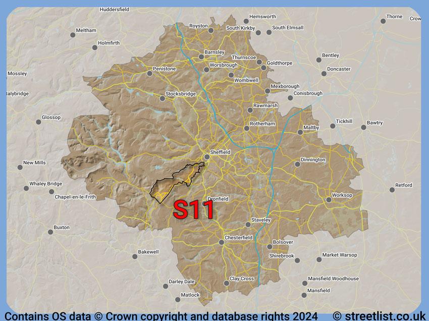 Where the S11 postcode district lies within the wider  postcode area