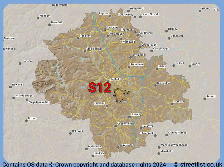 Where the S12 postcode district lies within the wider  postcode area