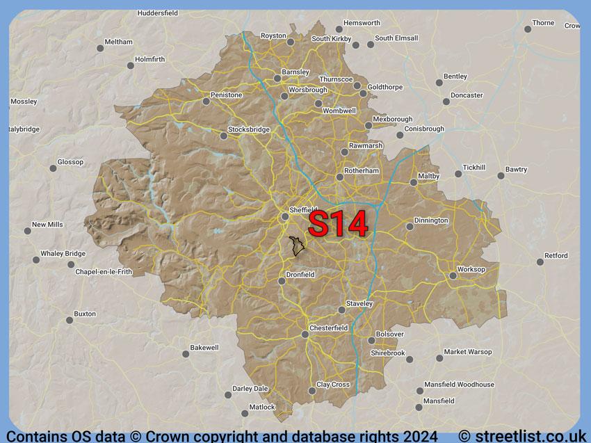 Where the S14 postcode district lies within the wider  postcode area