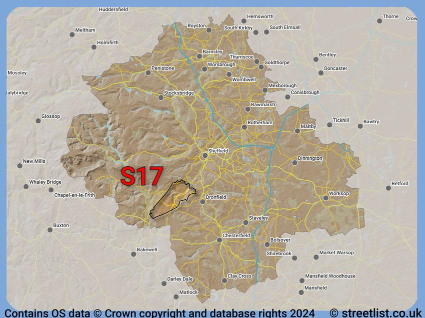 Where the S17 postcode district lies within the wider  postcode area