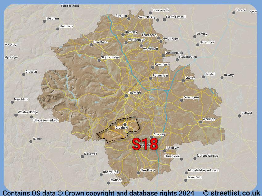 Where the S18 postcode district lies within the wider  postcode area