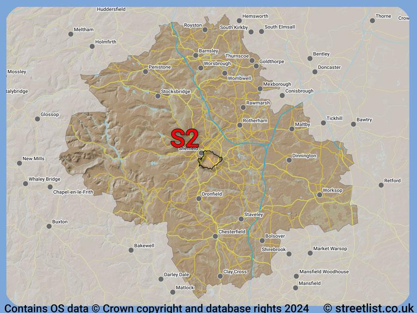 Where the S2 postcode district lies within the wider  postcode area