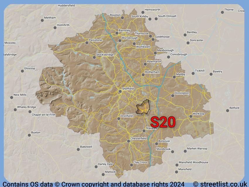 Where the S20 postcode district lies within the wider  postcode area