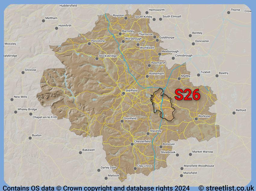 Where the S26 postcode district lies within the wider  postcode area