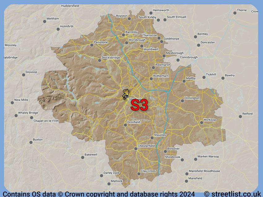 Where the S3 postcode district lies within the wider  postcode area