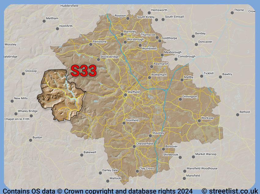 Where the S33 postcode district lies within the wider  postcode area