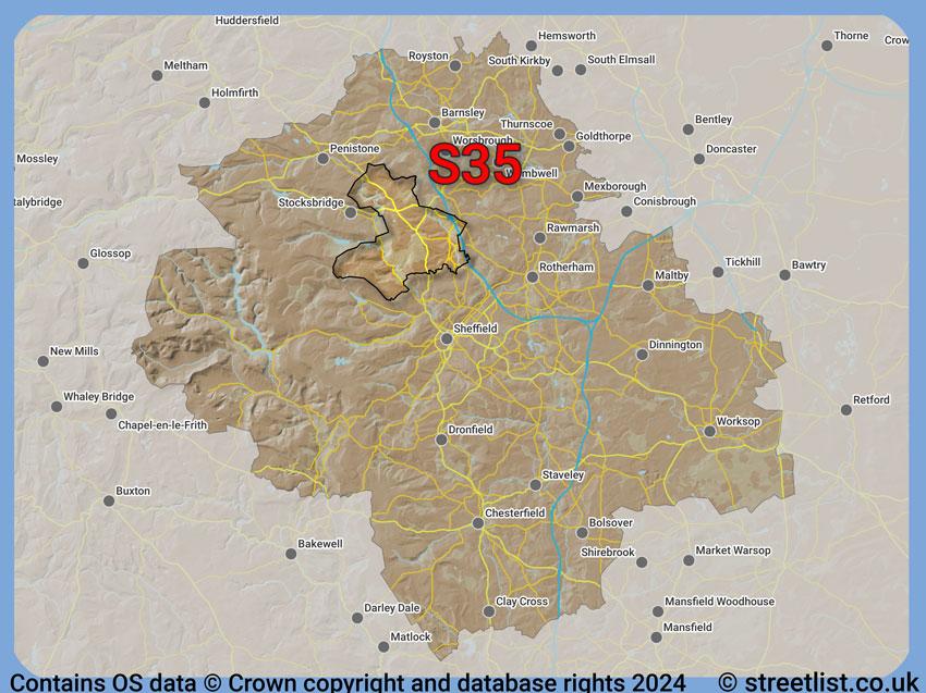 Where the S35 postcode district lies within the wider  postcode area