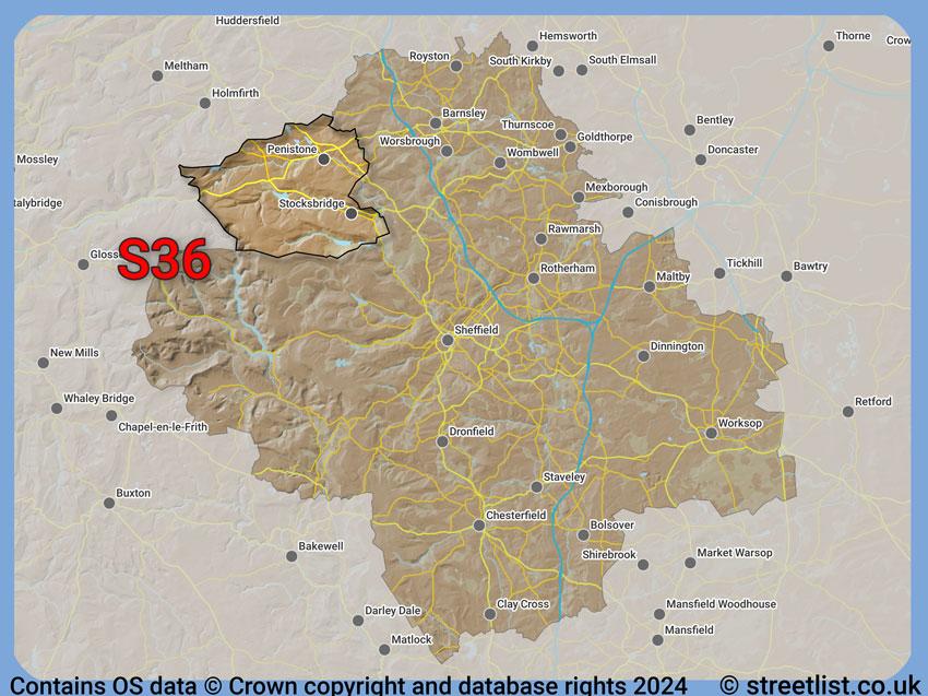 Where the S36 postcode district lies within the wider  postcode area