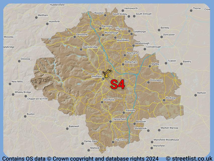 Where the S4 postcode district lies within the wider  postcode area