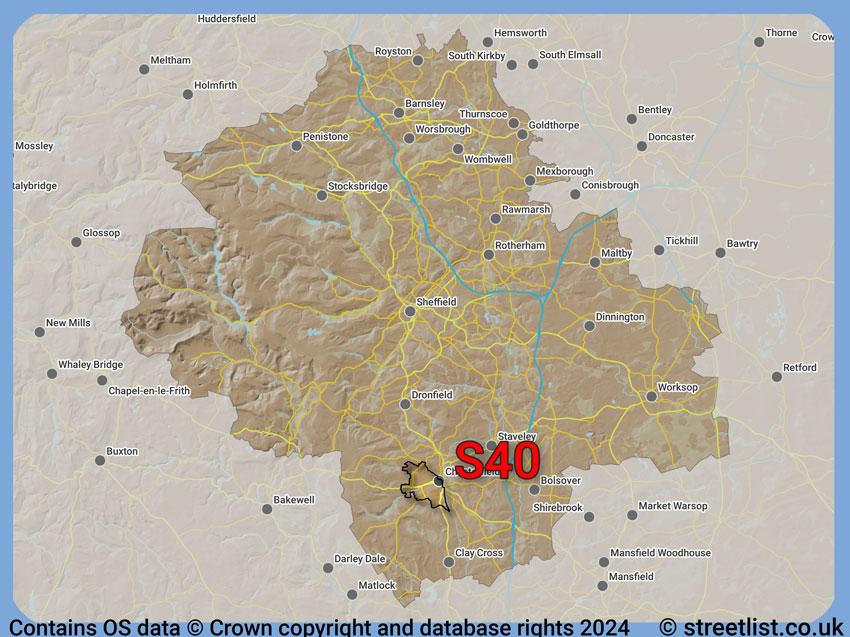 Where the S40 postcode district lies within the wider  postcode area