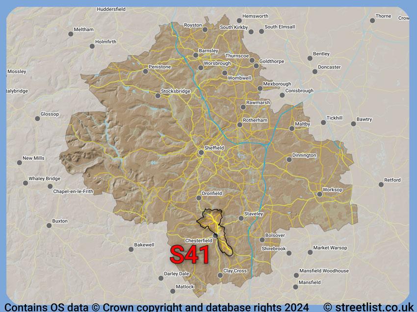 Where the S41 postcode district lies within the wider  postcode area