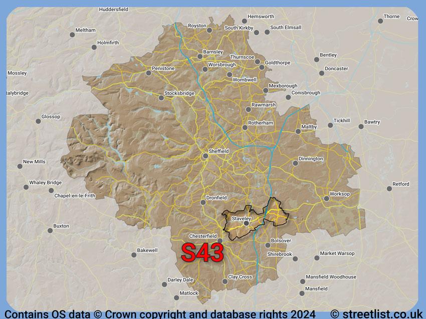 Where the S43 postcode district lies within the wider  postcode area