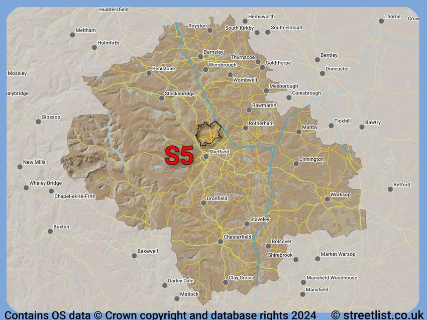 Where the S5 postcode district lies within the wider  postcode area