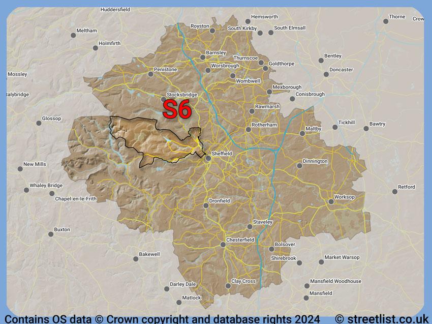 Where the S6 postcode district lies within the wider  postcode area